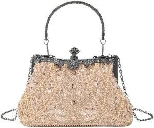 Rhinestone Purse Vintage Trend Heavy Industry Embroidery Flower Beaded Hand-held Evening Bag for PartyWedding(Color 3)