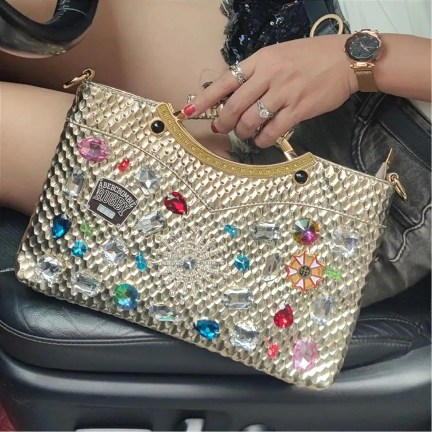 Rhinestone Purse Women Handbags Lady Diamond Rhinestone Chain Evening Bag All-Match Underarm Bag Shoulder Crossbody Bags(Silver)