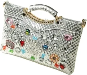 Rhinestone Purse Women Handbags Lady Diamond Rhinestone Chain Evening Bag All-Match Underarm Bag Shoulder Crossbody Bags(Silver)