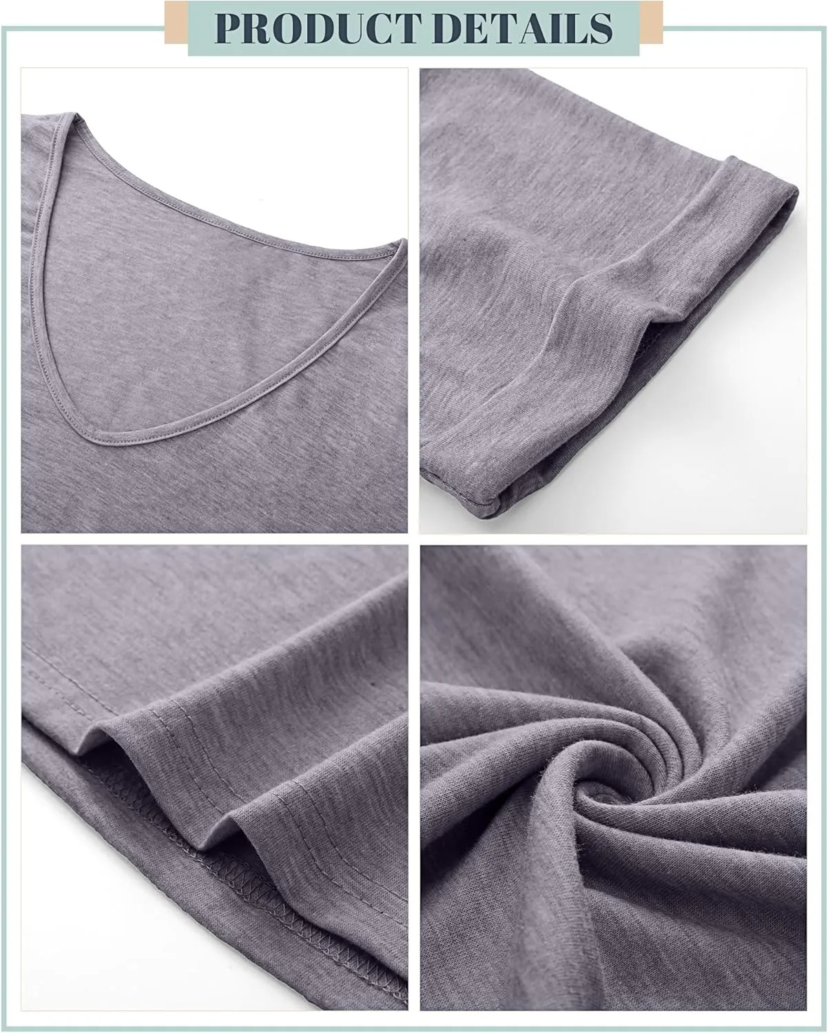 Riyiper 3 Pack Women's V Neck Shirt, Summer Rolled Sleeve Solid Tops Casual Loose Tees Lightweight Basic Soft Tshirt