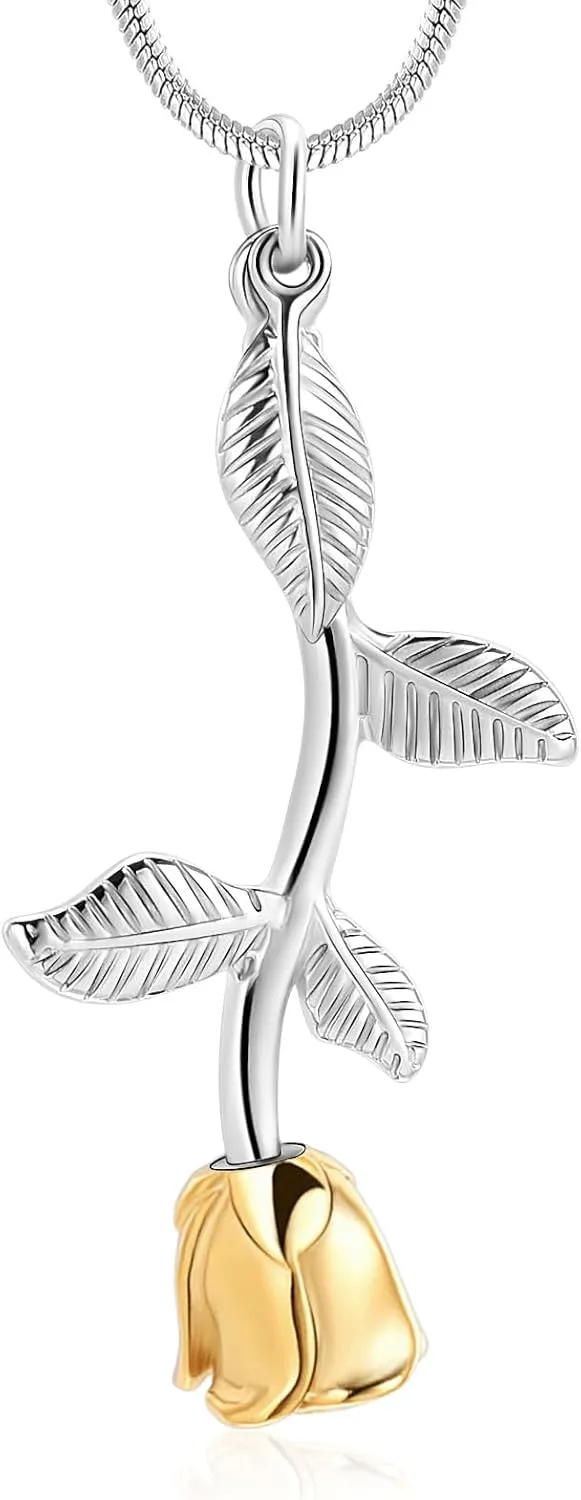 Rose Flower Cremation Jewelry Urn Necklaces for Ashes, Cremation Ash Jewelry Memorial Pendants for Human Pets Ashes