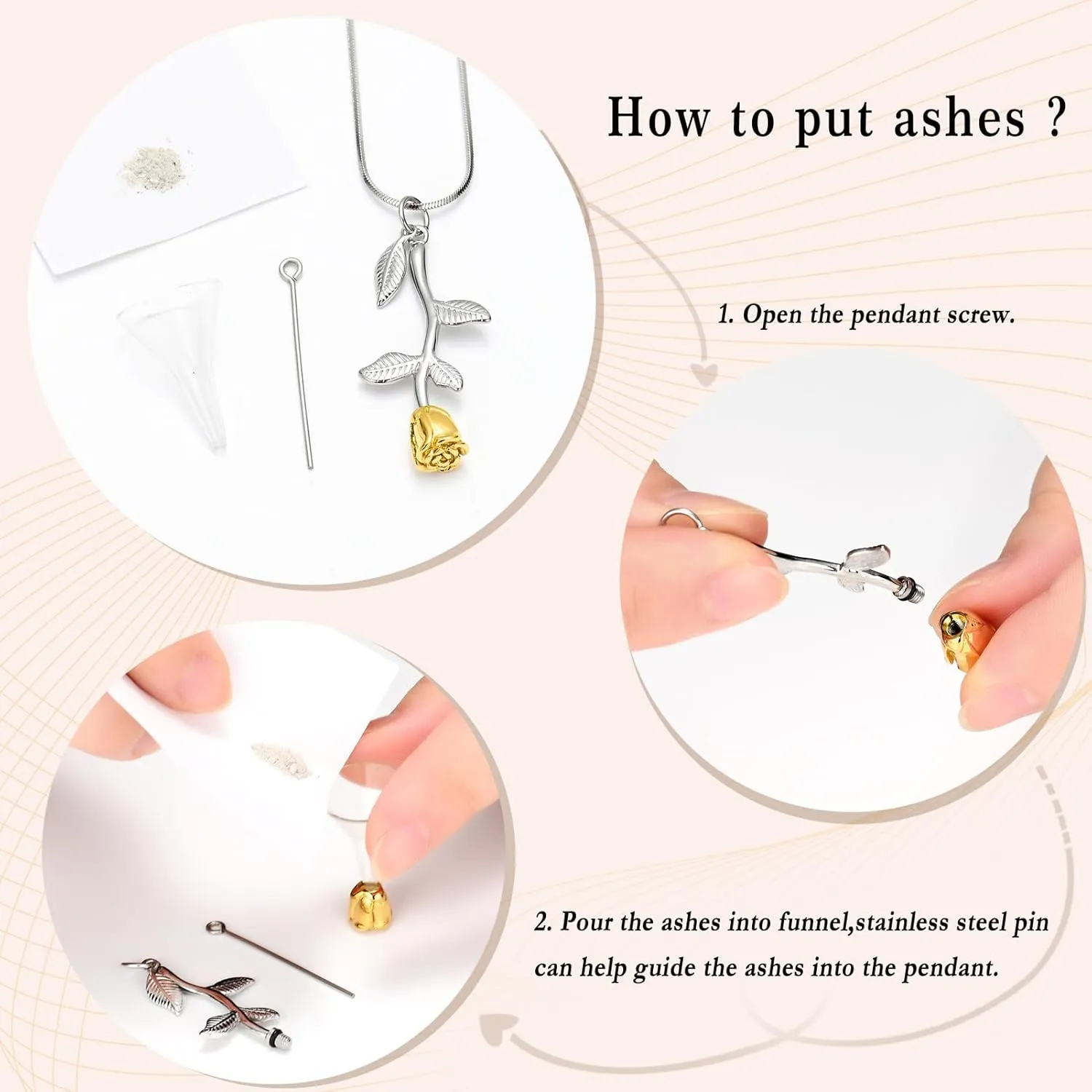 Rose Flower Cremation Jewelry Urn Necklaces for Ashes, Cremation Ash Jewelry Memorial Pendants for Human Pets Ashes