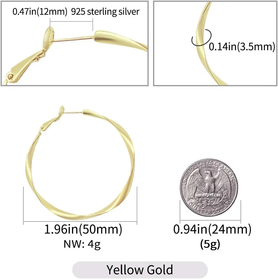 Rose Gold Plated Yellow Gold Plated White Gold Plated Hoop Earrings Lightweight Hoop Earrings For Women Loop Earrings 1in 2in