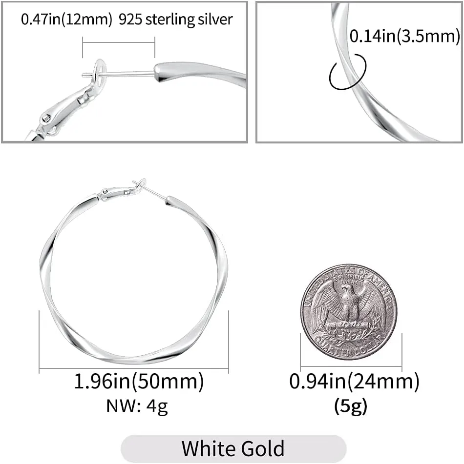 Rose Gold Plated Yellow Gold Plated White Gold Plated Hoop Earrings Lightweight Hoop Earrings For Women Loop Earrings 1in 2in