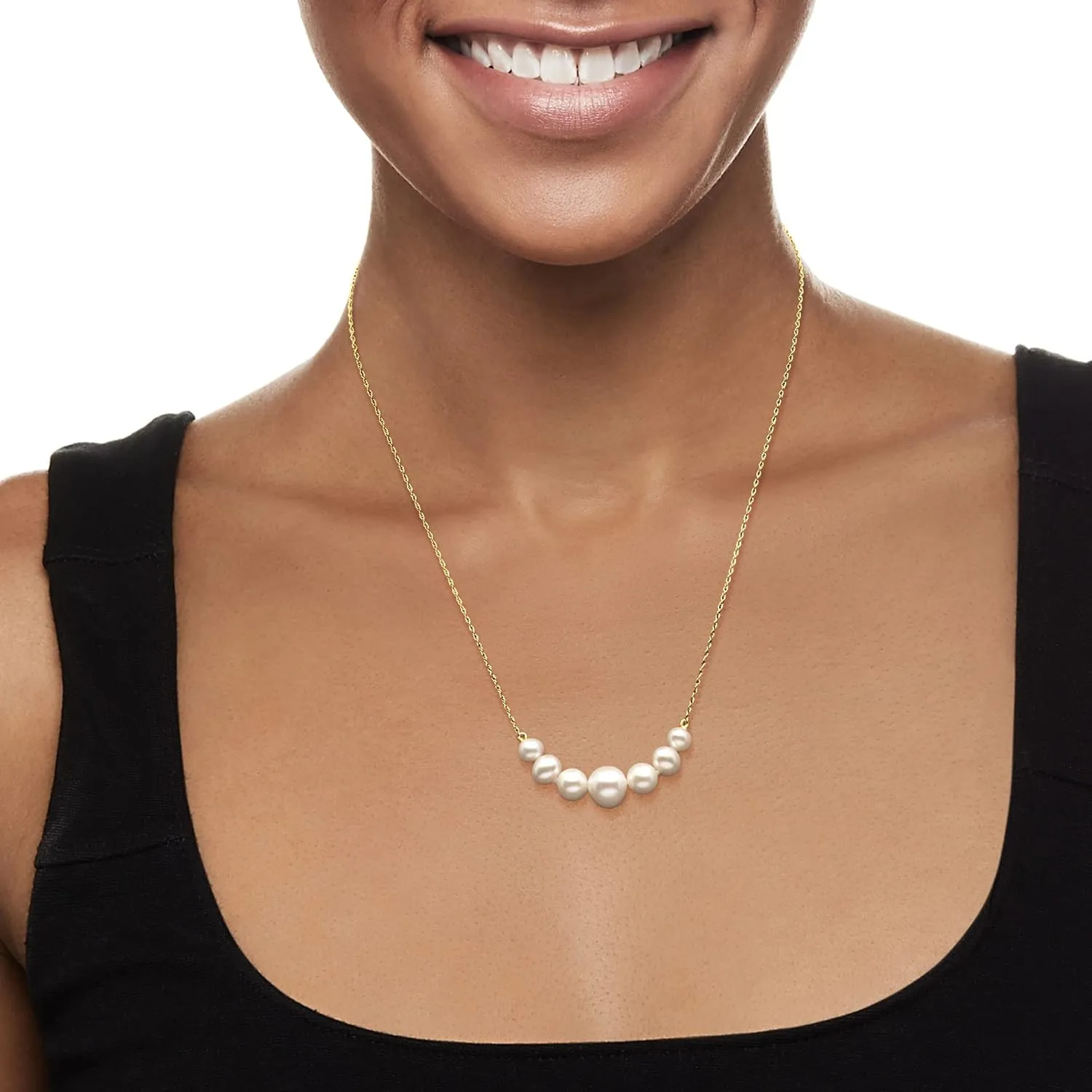 Ross-Simons 5-9mm Graduated Cultured Pearl Bar Necklace in 14kt Yellow Gold