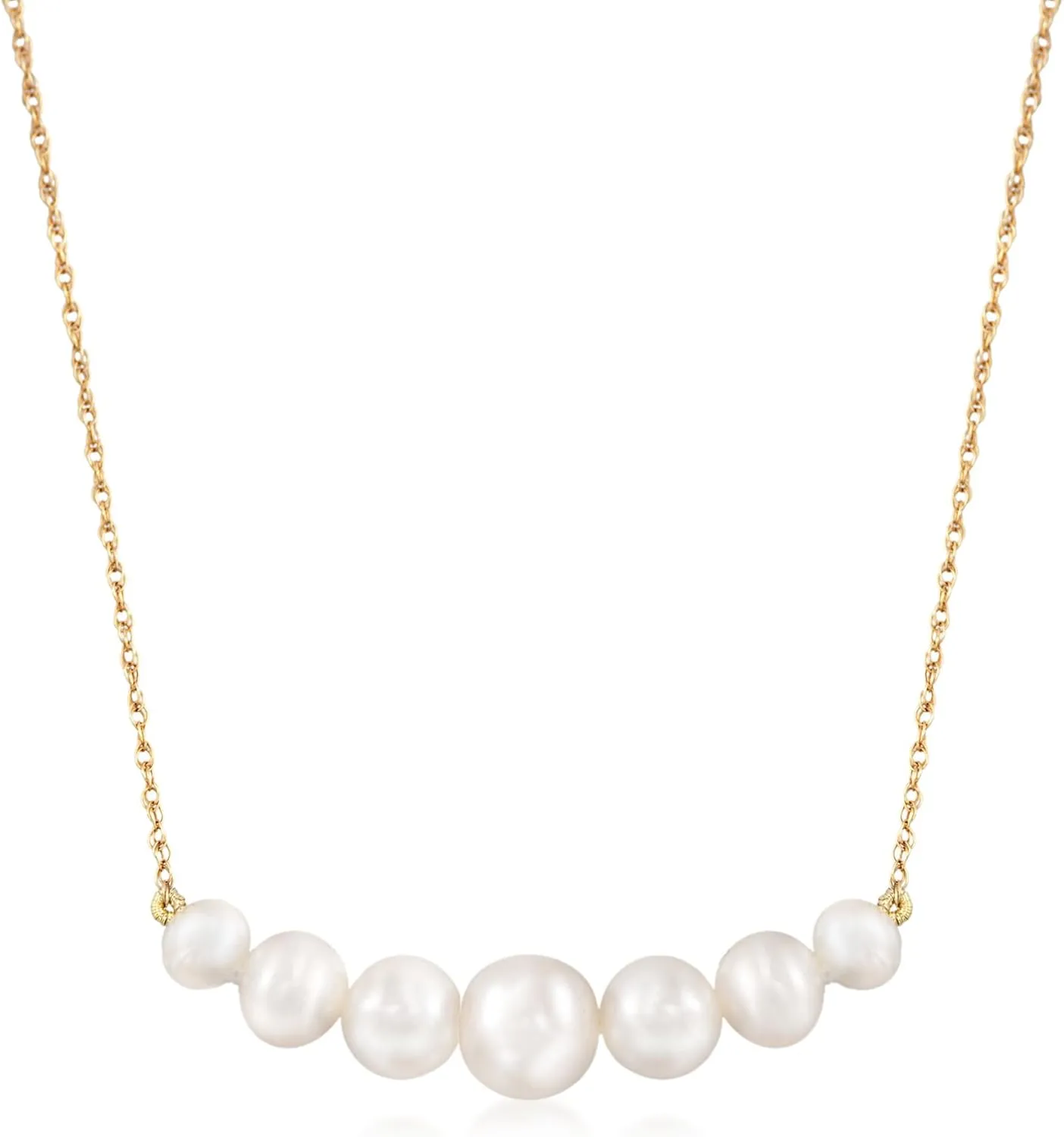 Ross-Simons 5-9mm Graduated Cultured Pearl Bar Necklace in 14kt Yellow Gold