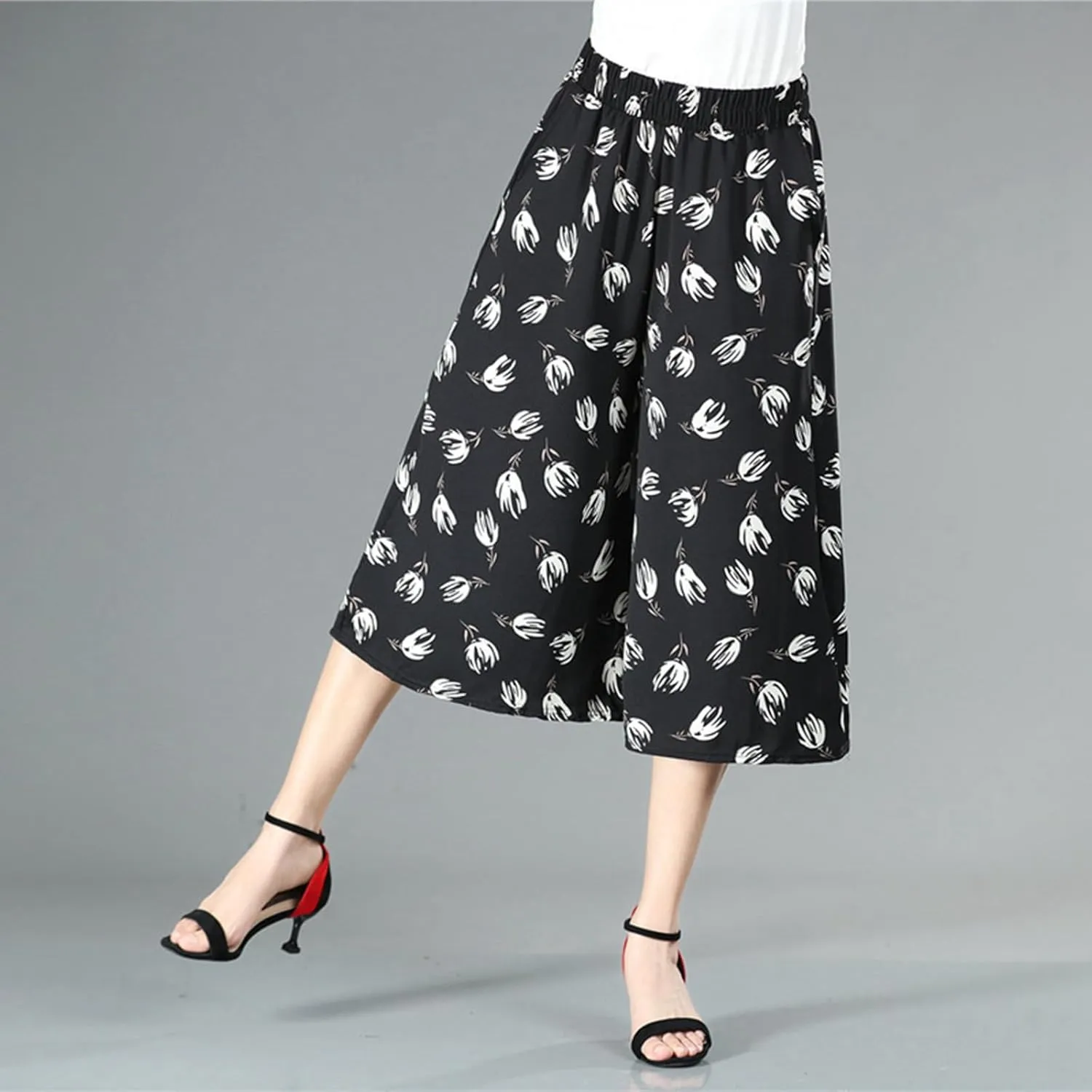 Rsvelte Skirt Pants, Rsvelte Culottes for Women, Women's High Elastic Waist Pleated Chiffon Wide Leg Culottes?