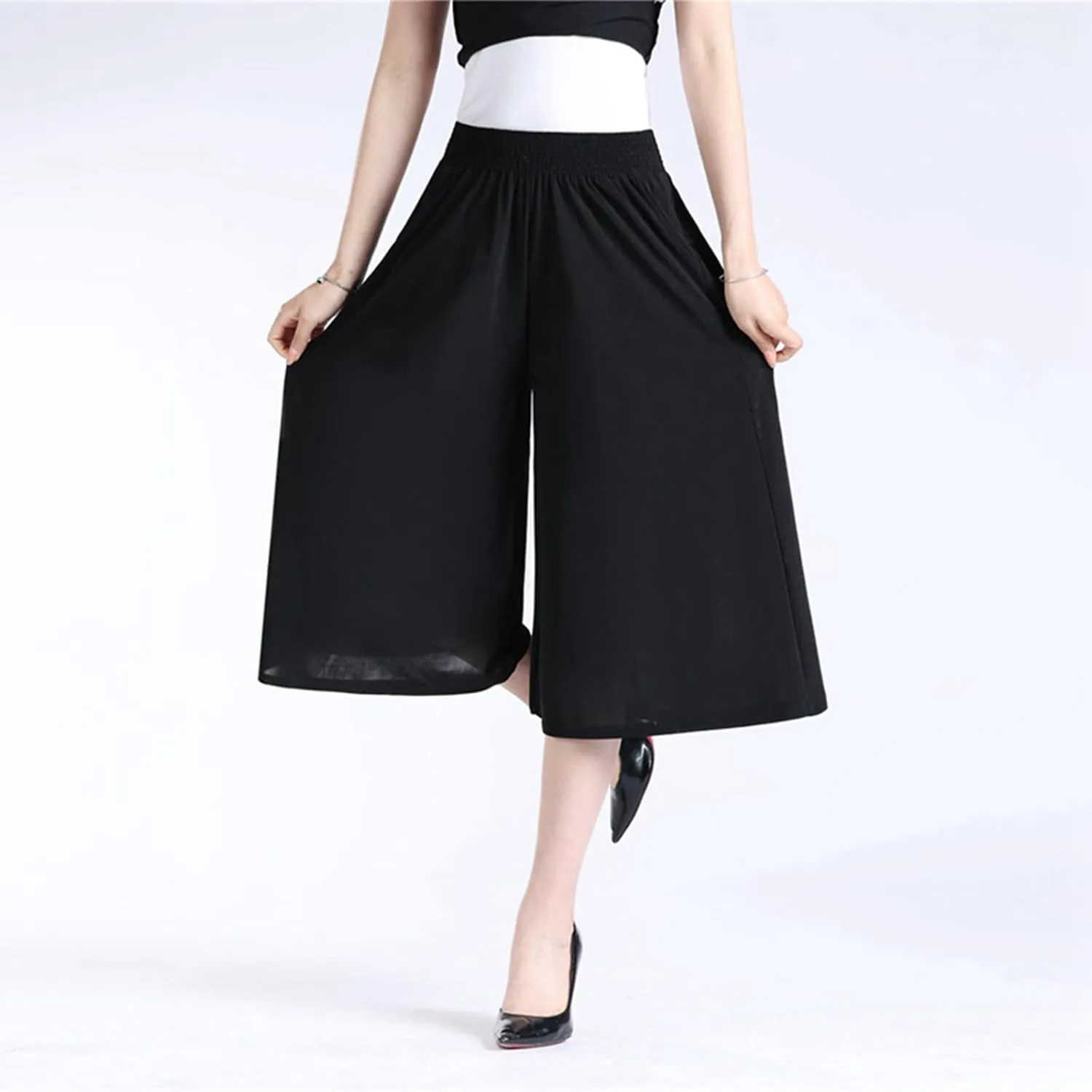 Rsvelte Skirt Pants, Rsvelte Culottes for Women, Women's High Elastic Waist Pleated Chiffon Wide Leg Culottes?