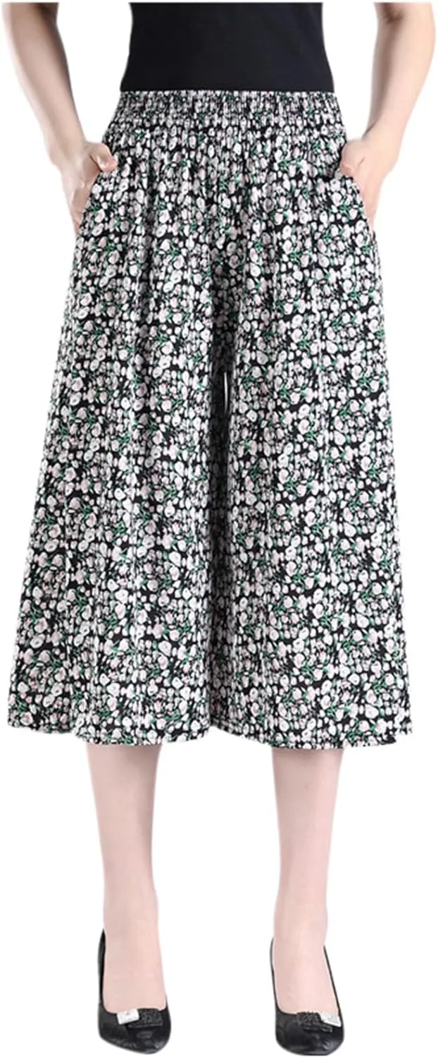 Rsvelte Skirt Pants, Rsvelte Culottes for Women, Women's High Elastic Waist Pleated Chiffon Wide Leg Culottes?