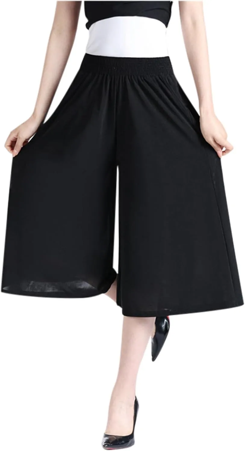 Rsvelte Skirt Pants, Rsvelte Culottes for Women, Women's High Elastic Waist Pleated Chiffon Wide Leg Culottes?