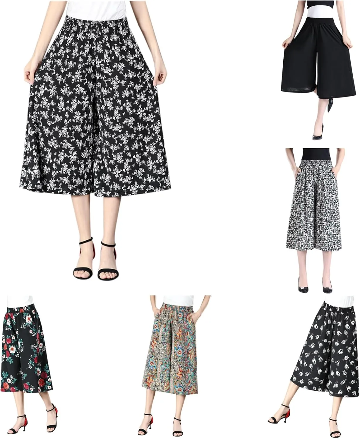 Rsvelte Skirt Pants, Rsvelte Culottes for Women, Women's High Elastic Waist Pleated Chiffon Wide Leg Culottes?