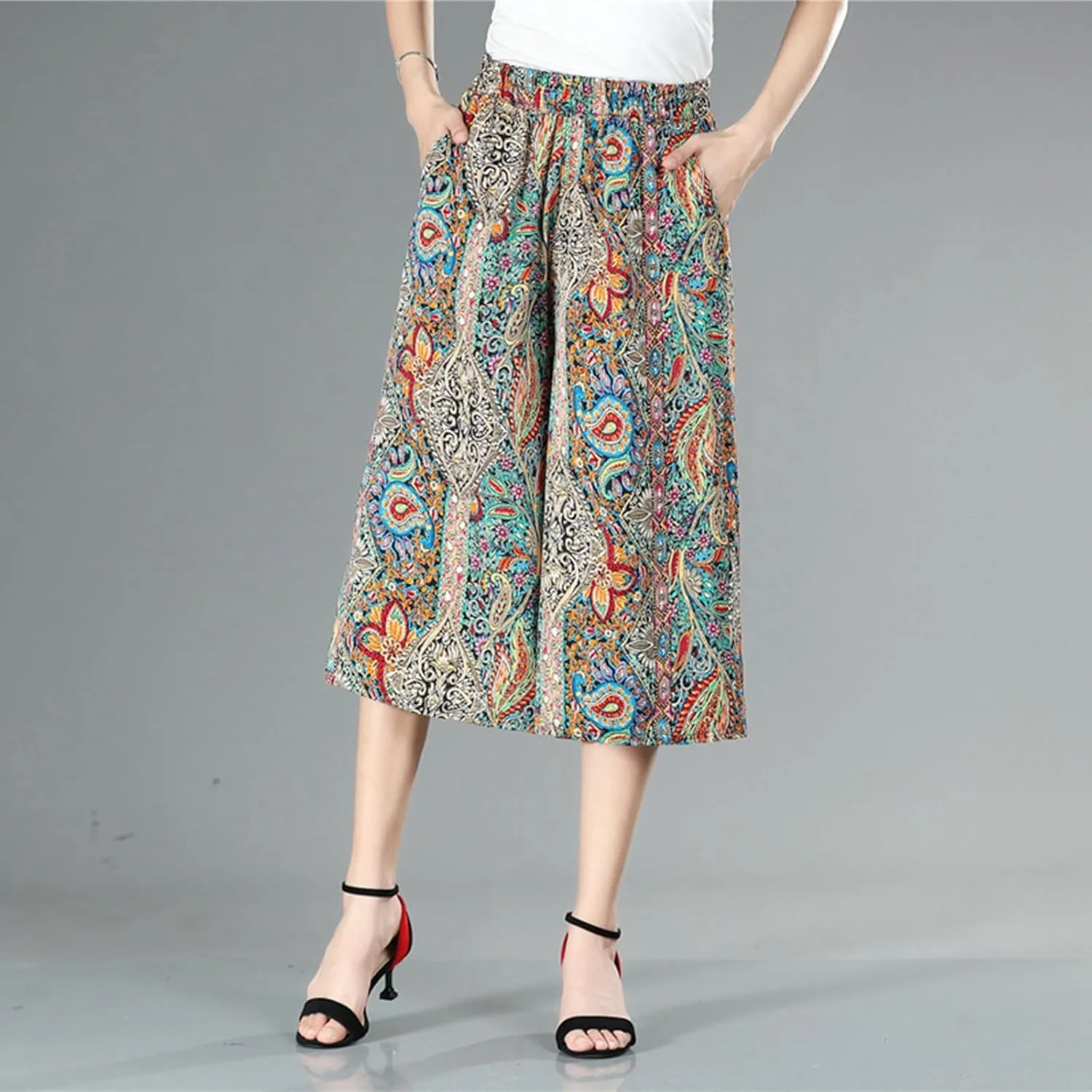 Rsvelte Skirt Pants, Rsvelte Culottes for Women, Women's High Elastic Waist Pleated Chiffon Wide Leg Culottes?