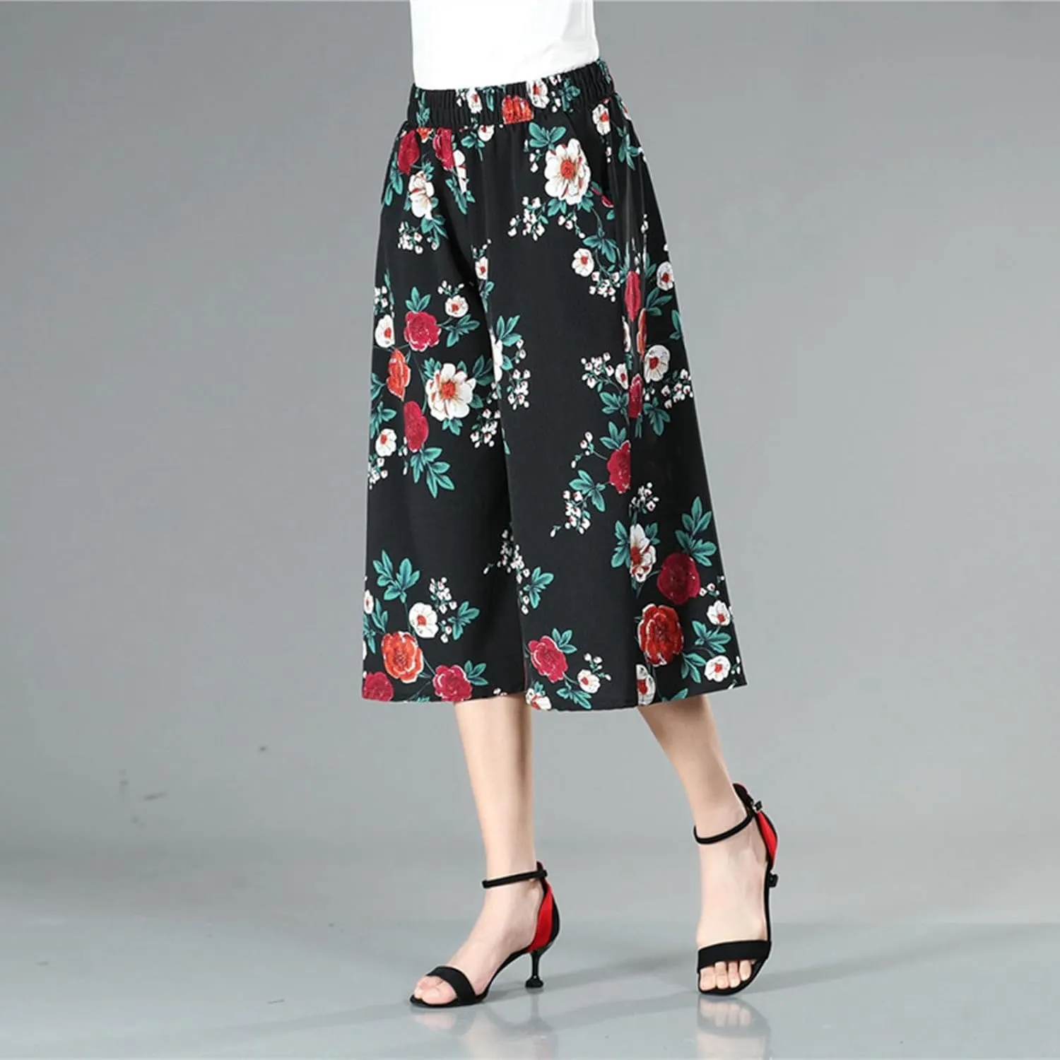 Rsvelte Skirt Pants, Rsvelte Culottes for Women, Women's High Elastic Waist Pleated Chiffon Wide Leg Culottes?