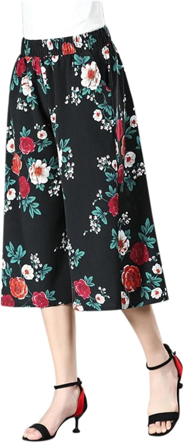 Rsvelte Skirt Pants, Rsvelte Culottes for Women, Women's High Elastic Waist Pleated Chiffon Wide Leg Culottes?