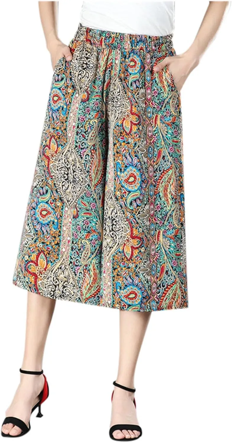 Rsvelte Skirt Pants, Rsvelte Culottes for Women, Women's High Elastic Waist Pleated Chiffon Wide Leg Culottes?