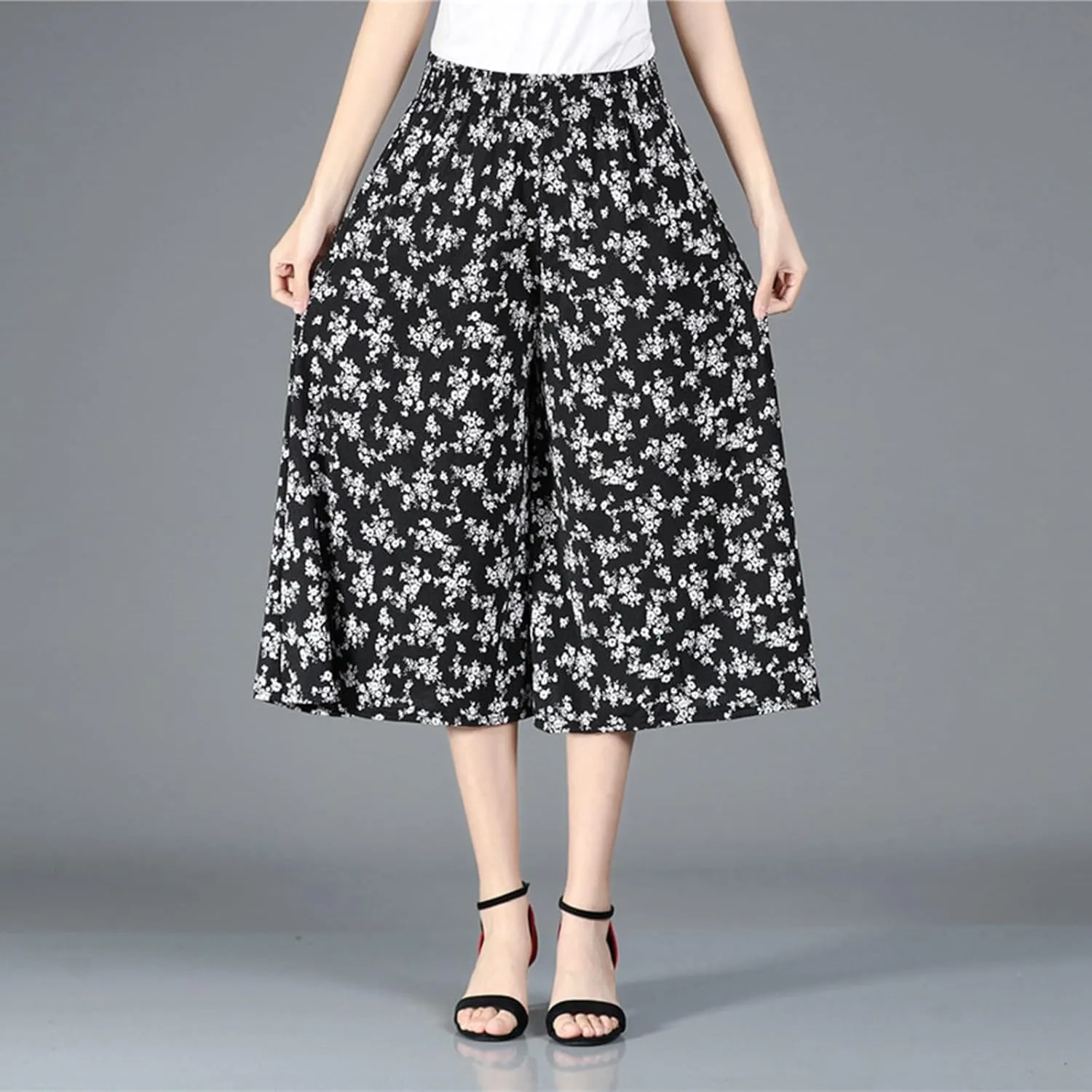 Rsvelte Skirt Pants, Rsvelte Culottes for Women, Women's High Elastic Waist Pleated Chiffon Wide Leg Culottes?