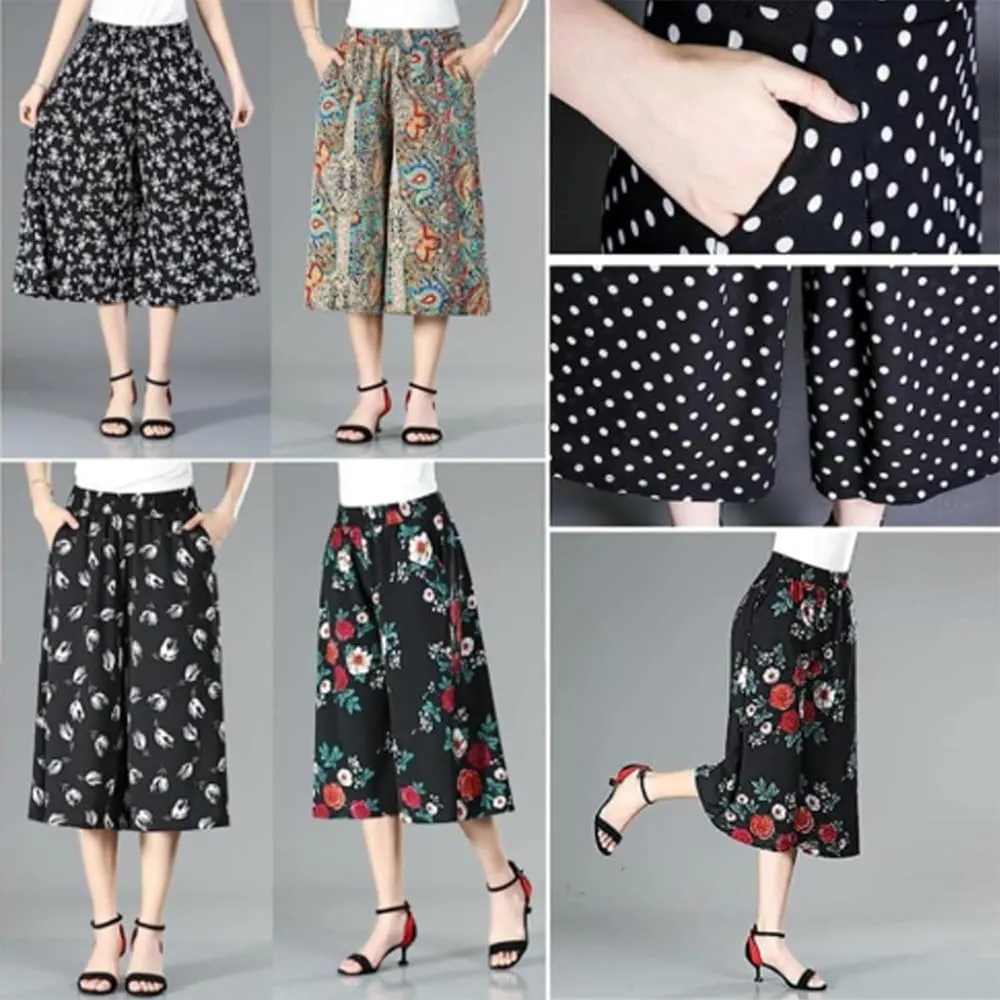 Rsvelte Skirt Pants,Women's High Elastic Waist Pleated Chiffon Wide Leg Culottes,High Waist Culottes Knee Length