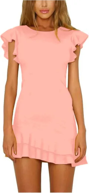 Ruffle Mini Dress for Women 2025 Summer Cap Sleeve Pleated Casual Dress Crewneck Semi Formal Party Prom Dress