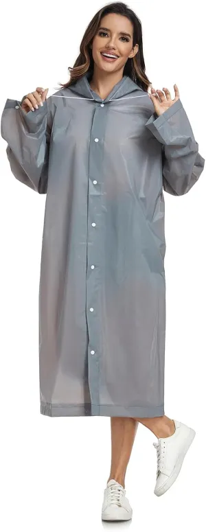 SaphiRose Extra Long Rain Ponchos for Adults - EVA Rain Coats Waterproof Unisex Rain Jacket with Drawstring Hood