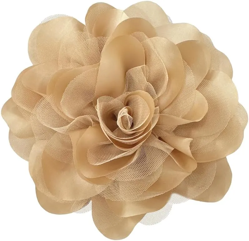 Satin Mesh Fabric Rose Flower Extra Large Big Brooches Lapel Pins Elegant Silk Camellia Oversized Pin for Women Wedding Party Banquet Dresses Suit Clothes Accessories 7.87in