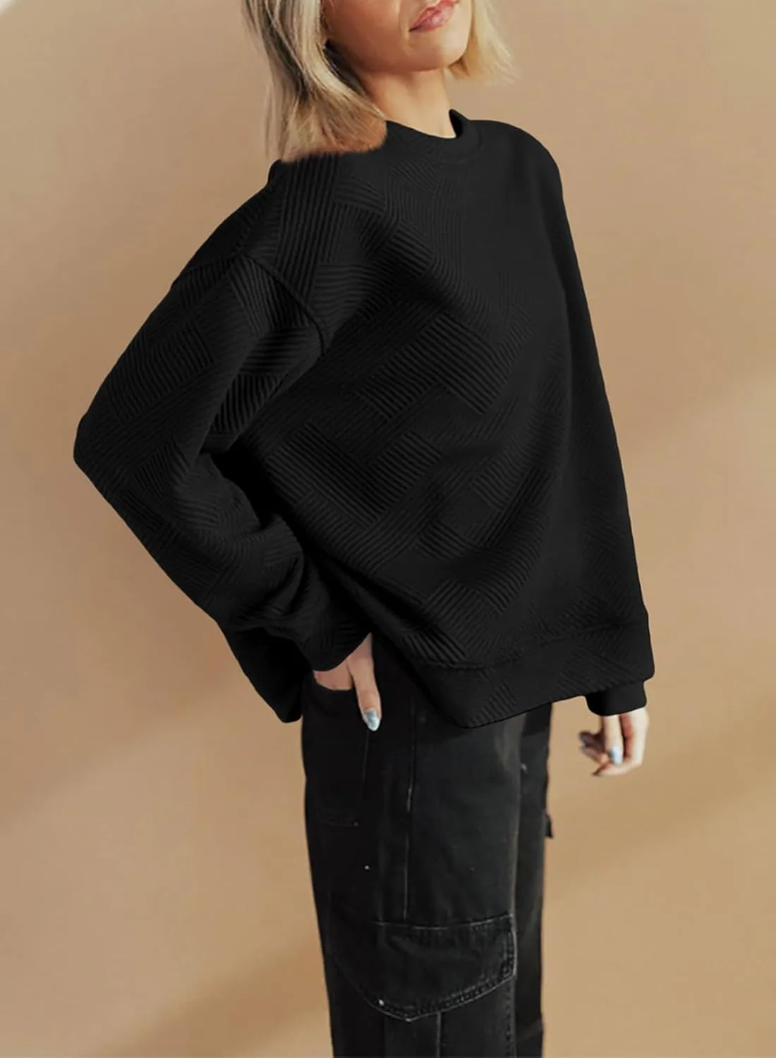 SHEWIN Womens Oversized Sweatshirt Fall Fashion 2024 Long Sleeve Tops Casual Crewneck Sweatshirts with Pockets