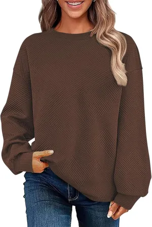 SHEWIN Womens Oversized Sweatshirt Fall Fashion 2024 Long Sleeve Tops Casual Crewneck Sweatshirts with Pockets