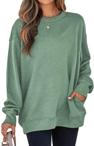 SHEWIN Womens Oversized Sweatshirt Fall Fashion 2024 Long Sleeve Tops Casual Crewneck Sweatshirts with Pockets