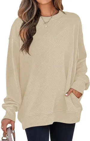 SHEWIN Womens Oversized Sweatshirt Fall Fashion 2024 Long Sleeve Tops Casual Crewneck Sweatshirts with Pockets
