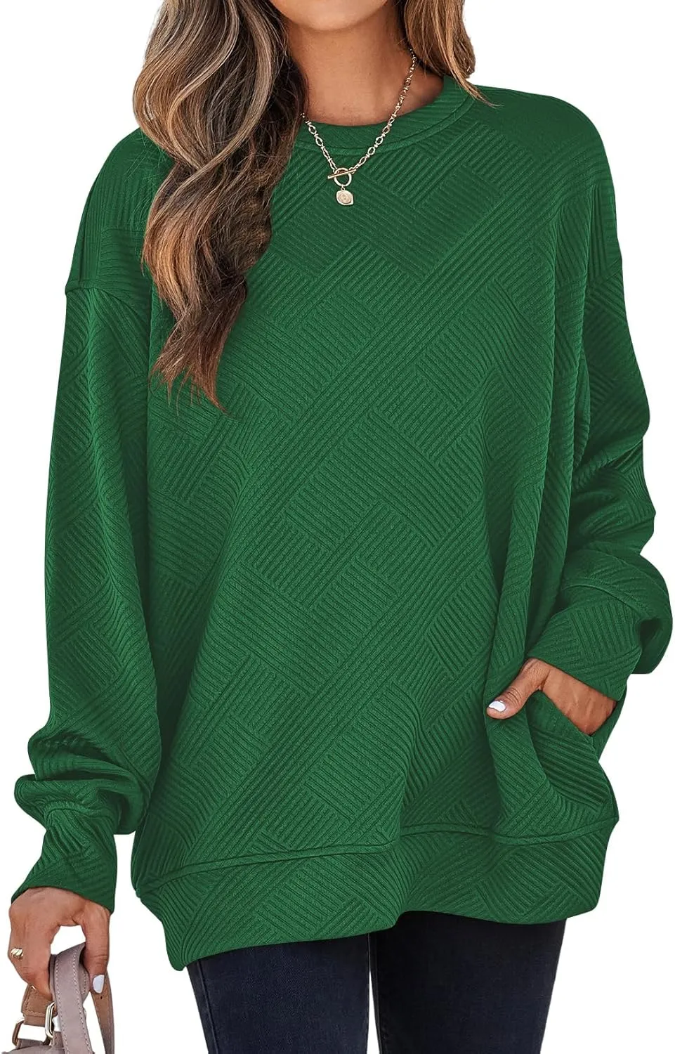 SHEWIN Womens Oversized Sweatshirt Fall Fashion 2024 Long Sleeve Tops Casual Crewneck Sweatshirts with Pockets