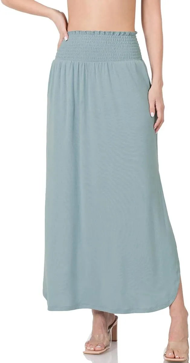 ShezPretty Women's Solid High Waist Side Split Maxi Skirt