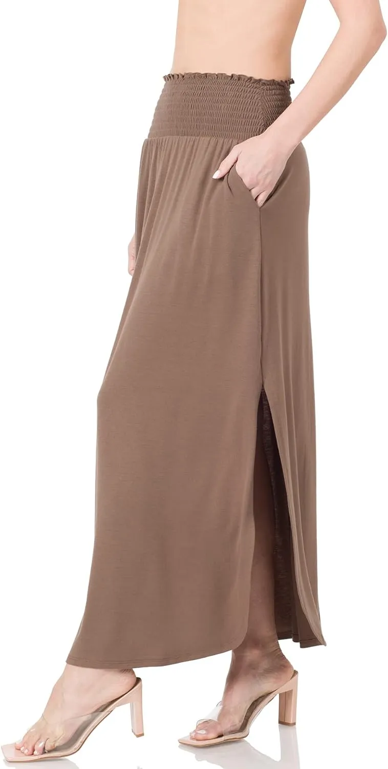 ShezPretty Women's Solid High Waist Side Split Maxi Skirt