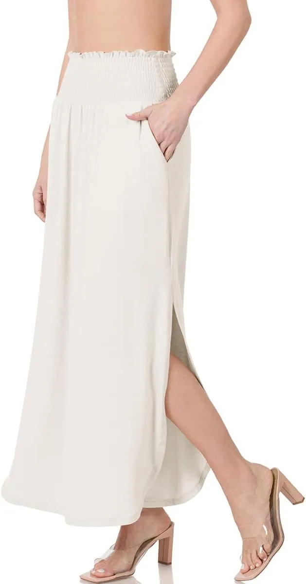 ShezPretty Women's Solid High Waist Side Split Maxi Skirt