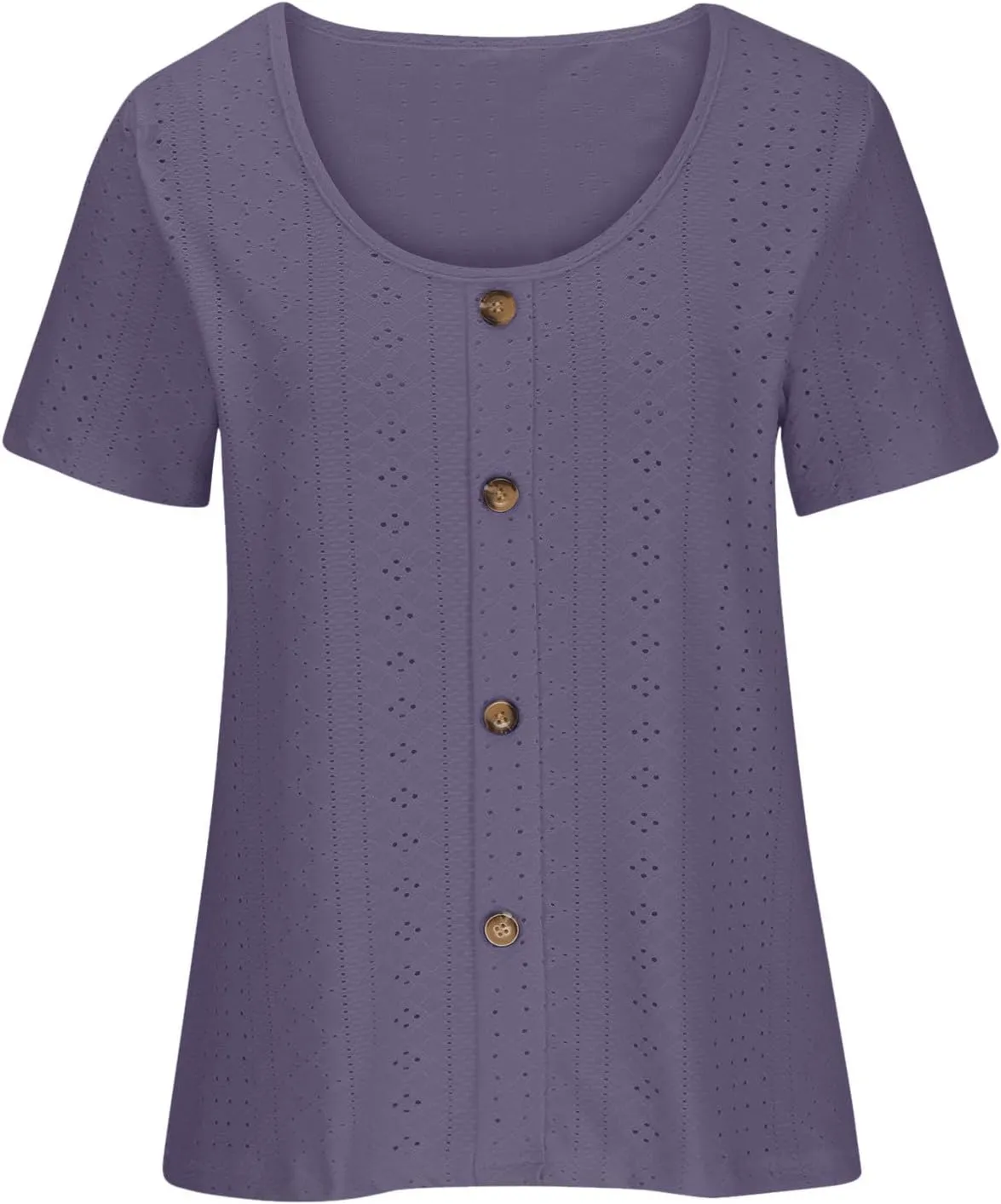 Short Sleeve Blouses for Women Dressy Casual Loose Tops Scoop Neck Plain Basic Tees Elegant Hollow Embroidery Tunic
