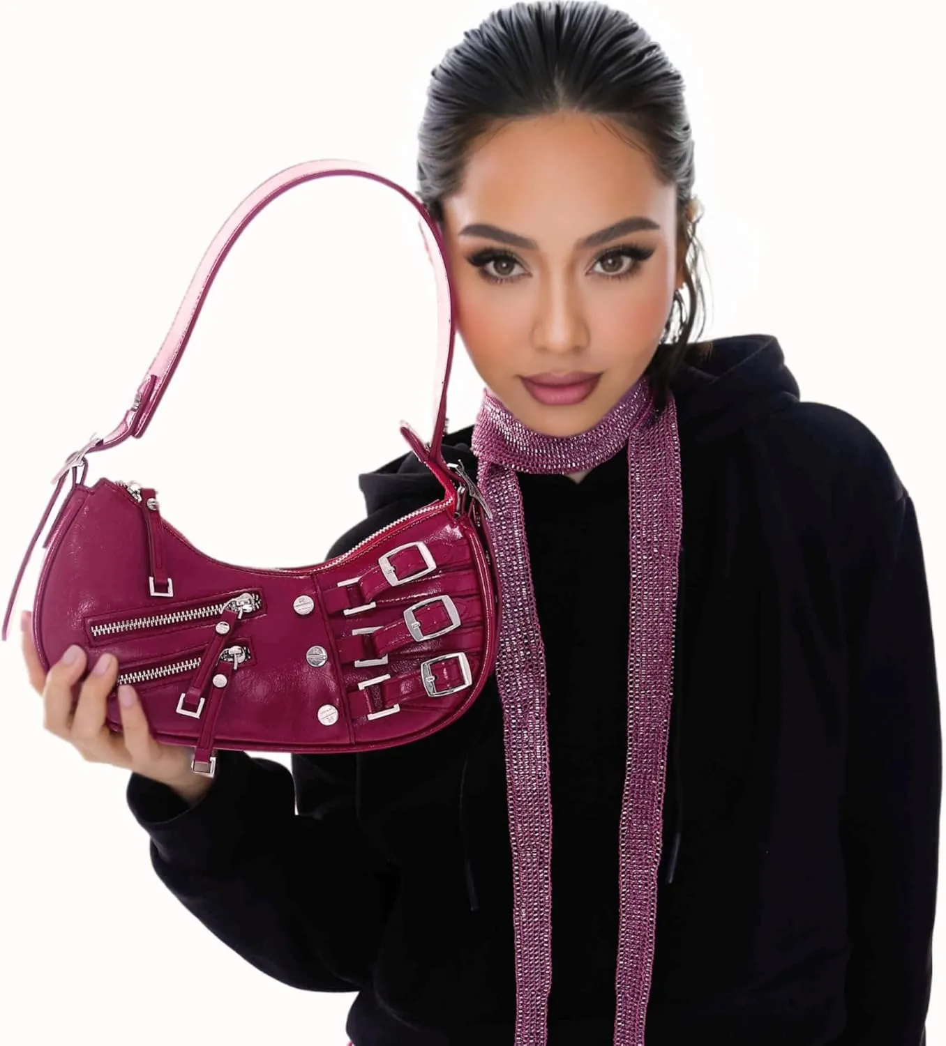 Shoulder Purse for Women, Leather Women's Handbag Y2k Aesthetic Coquette Shoulder Bag Hobo Punk Trendy Ladies Purse
