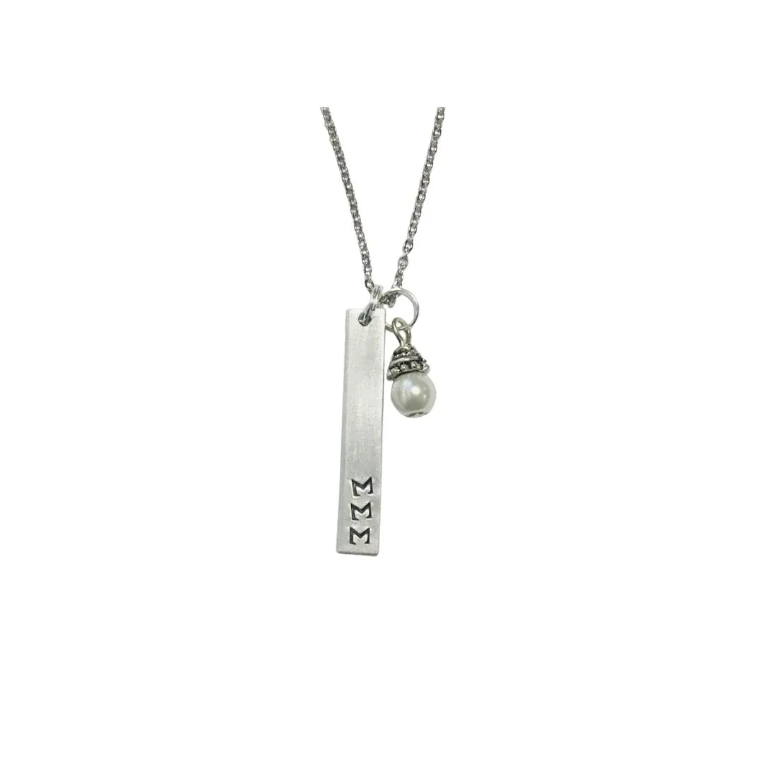Sigma Sigma Sigma Bar Pendant, TriSigma Sorority Greek Necklaces, comes on an 18 inch stainless steel link necklace with lobster claw and glass pearl dangle
