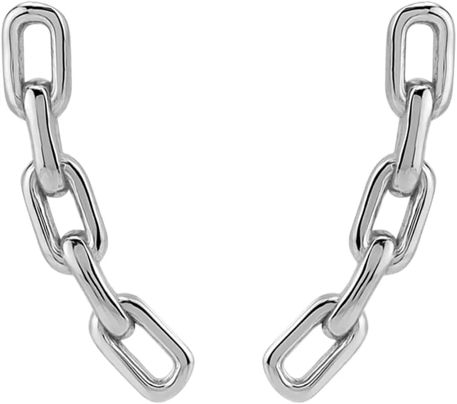 Silvershake White Gold Plated or Yellow Gold Plated 925 Sterling Silver Minimalist Vertical Rectangle Paperclip Chain Geometric Casual Stud Post Earrings Jewelry for Women or Teens