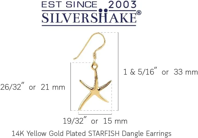 Silvershake White Gold Plated or Yellow Gold Plated 925 Sterling Silver Starfish Sealife Fashion Casual Dangle Hook Earrings Jewelry for Women