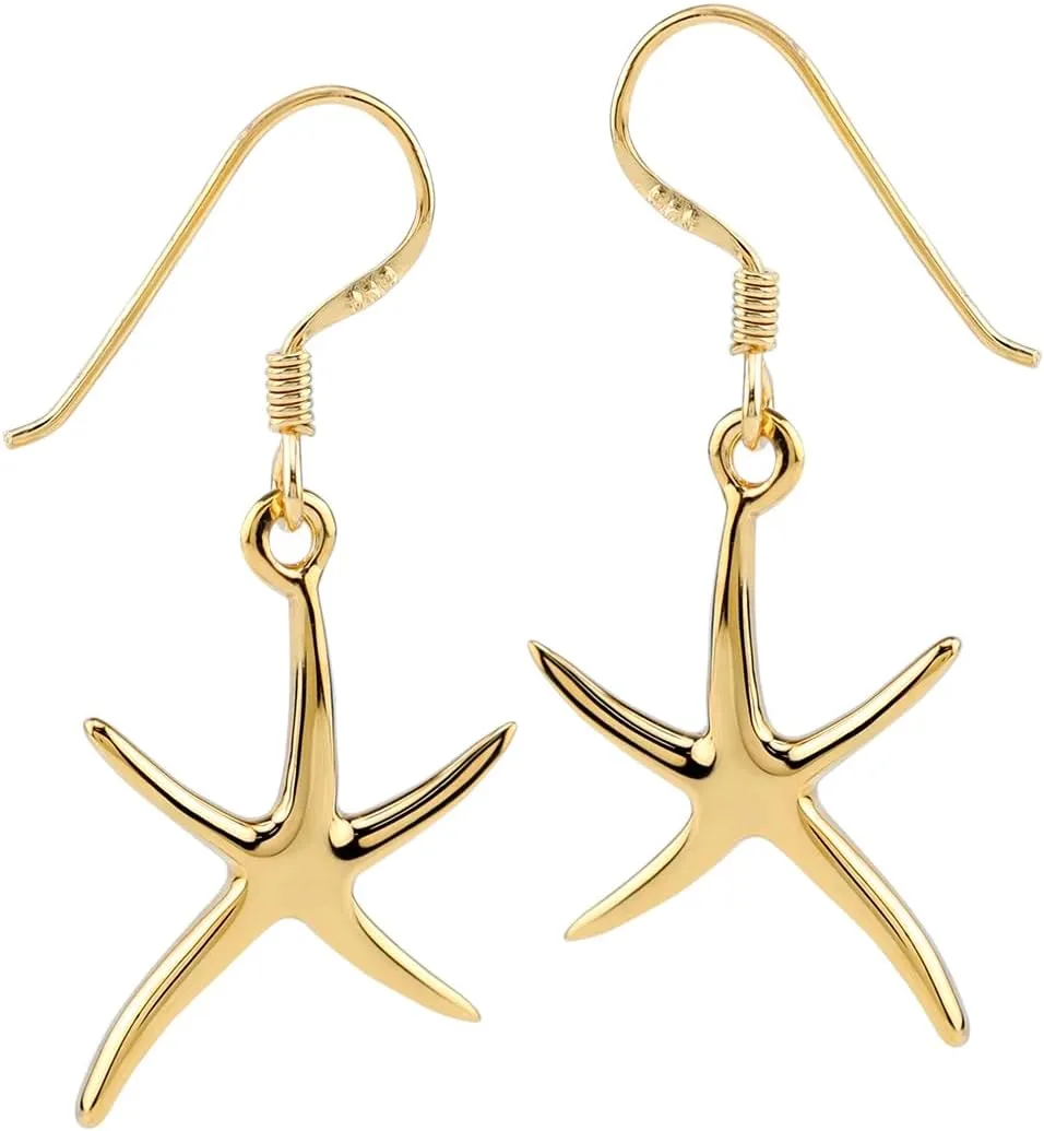 Silvershake White Gold Plated or Yellow Gold Plated 925 Sterling Silver Starfish Sealife Fashion Casual Dangle Hook Earrings Jewelry for Women