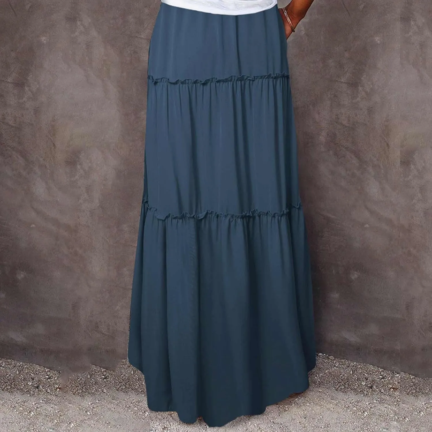 Skirts for Women Maxi Length Summer Skirts Flowy Long Skirt High Waisted Midi Skirt Tiered Beach Skirt with Pockets