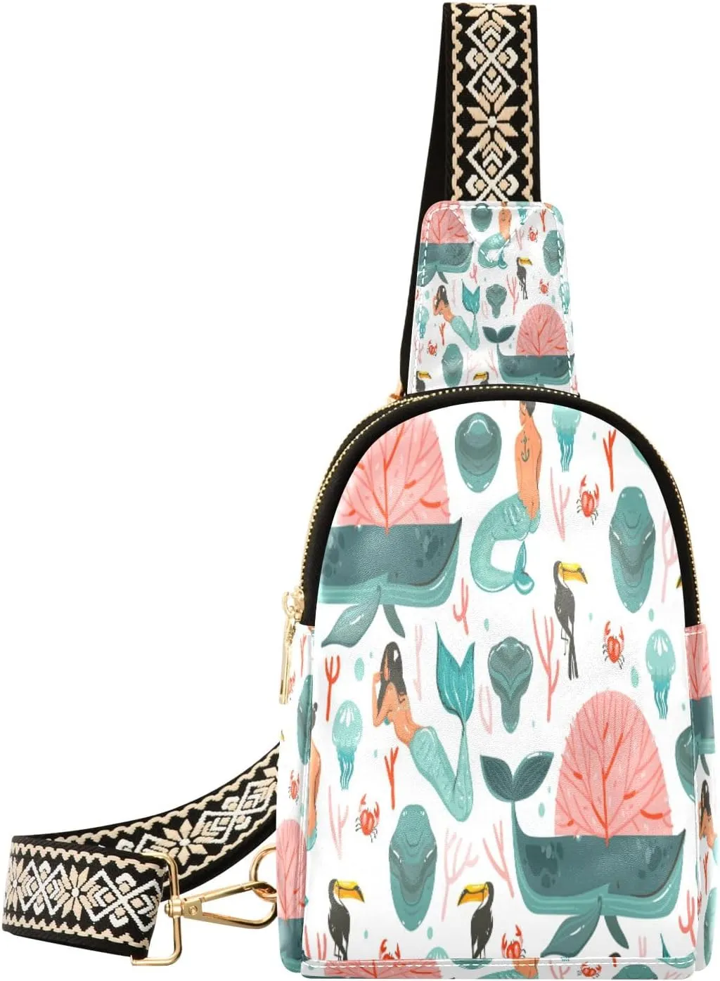 Small Sling Bag Waist Packs Leather Crossbody Packs Chest Bag Beauty Bohemian Mermaid Girls for Women Travel Belt Purse