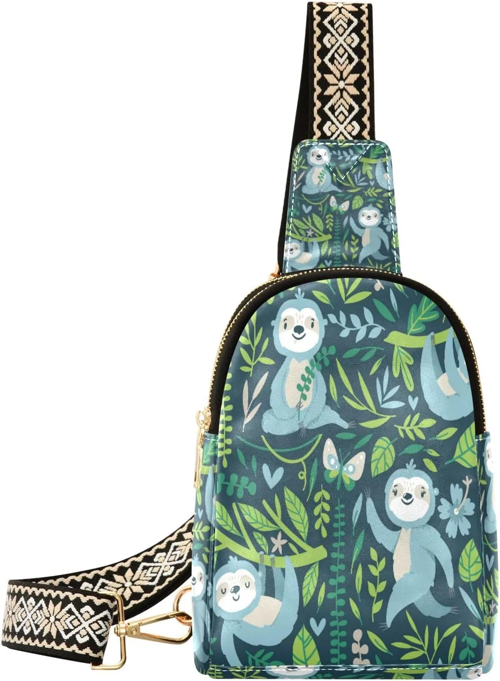 Small Sling Bag Waist Packs Leather Crossbody Packs Chest Bag Blue Sloth for Women Travel Belt Purse