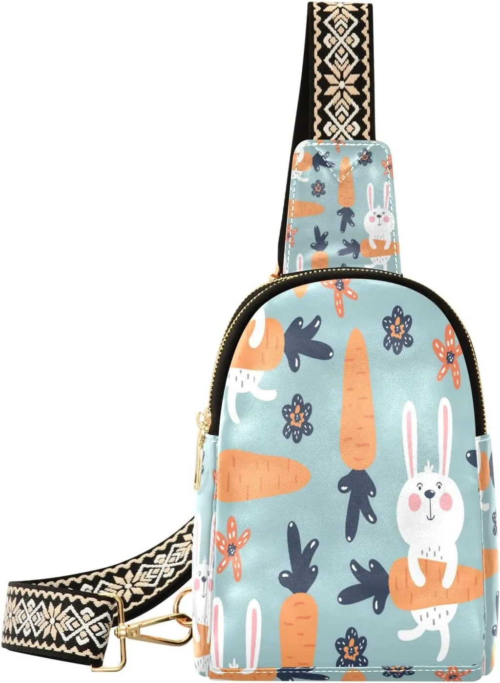 Small Sling Bag Waist Packs Leather Crossbody Packs Chest Bag Bunny and Flowers for Women Travel Belt Purse