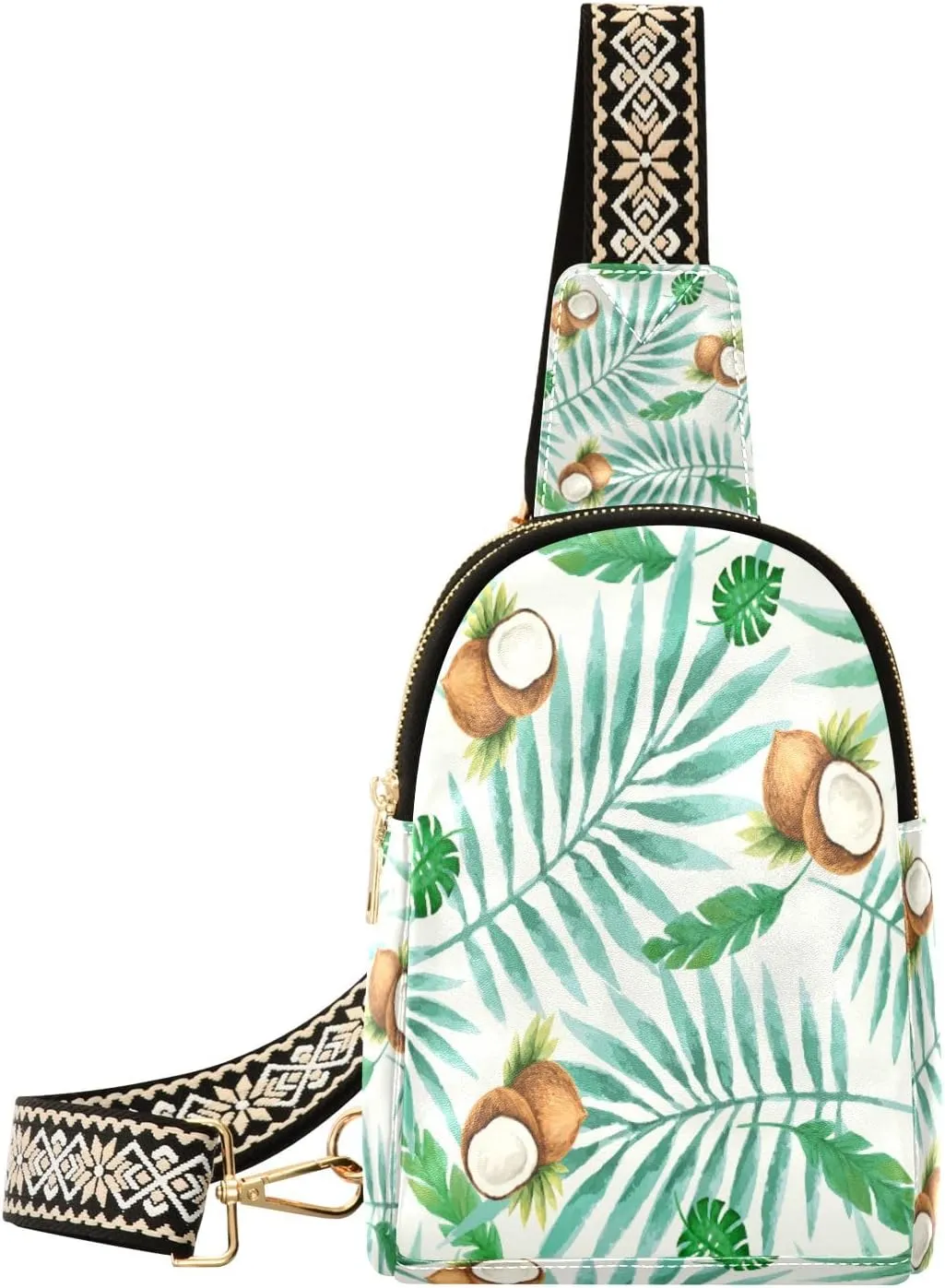 Small Sling Bag Waist Packs Leather Crossbody Packs Chest Bag Coconut Tree for Women Travel Belt Purse