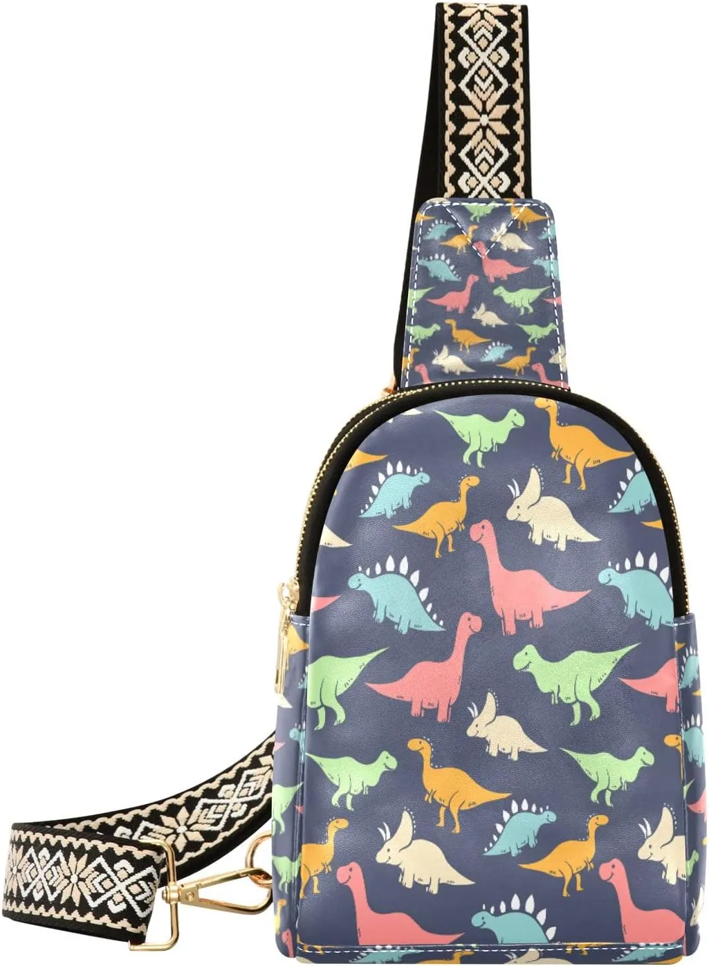 Small Sling Bag Waist Packs Leather Crossbody Packs Chest Bag Colorful Dinosaur Pattern for Women Travel Belt Purse