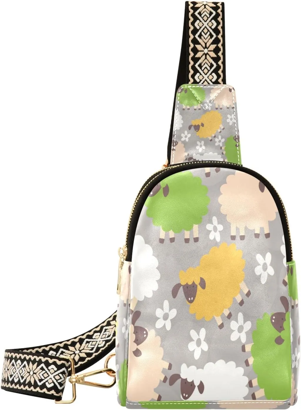 Small Sling Bag Waist Packs Leather Crossbody Packs Chest Bag Colorful Sheep for Women Travel Belt Purse