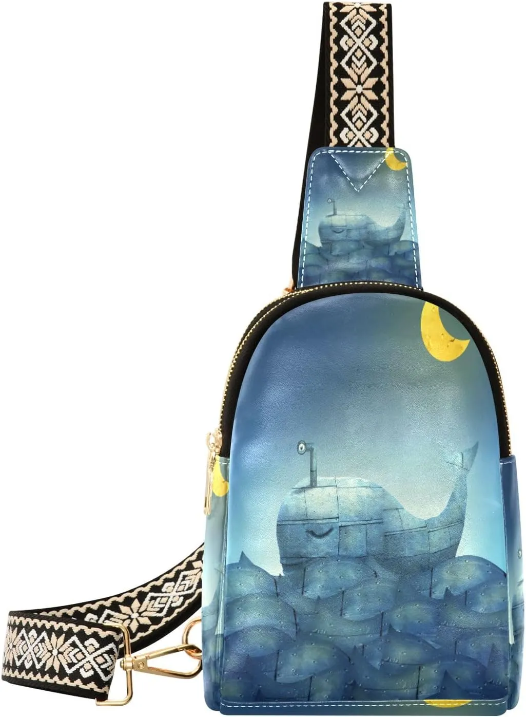 Small Sling Bag Waist Packs Leather Crossbody Packs Chest Bag Dolphin and Moon for Women Travel Belt Purse