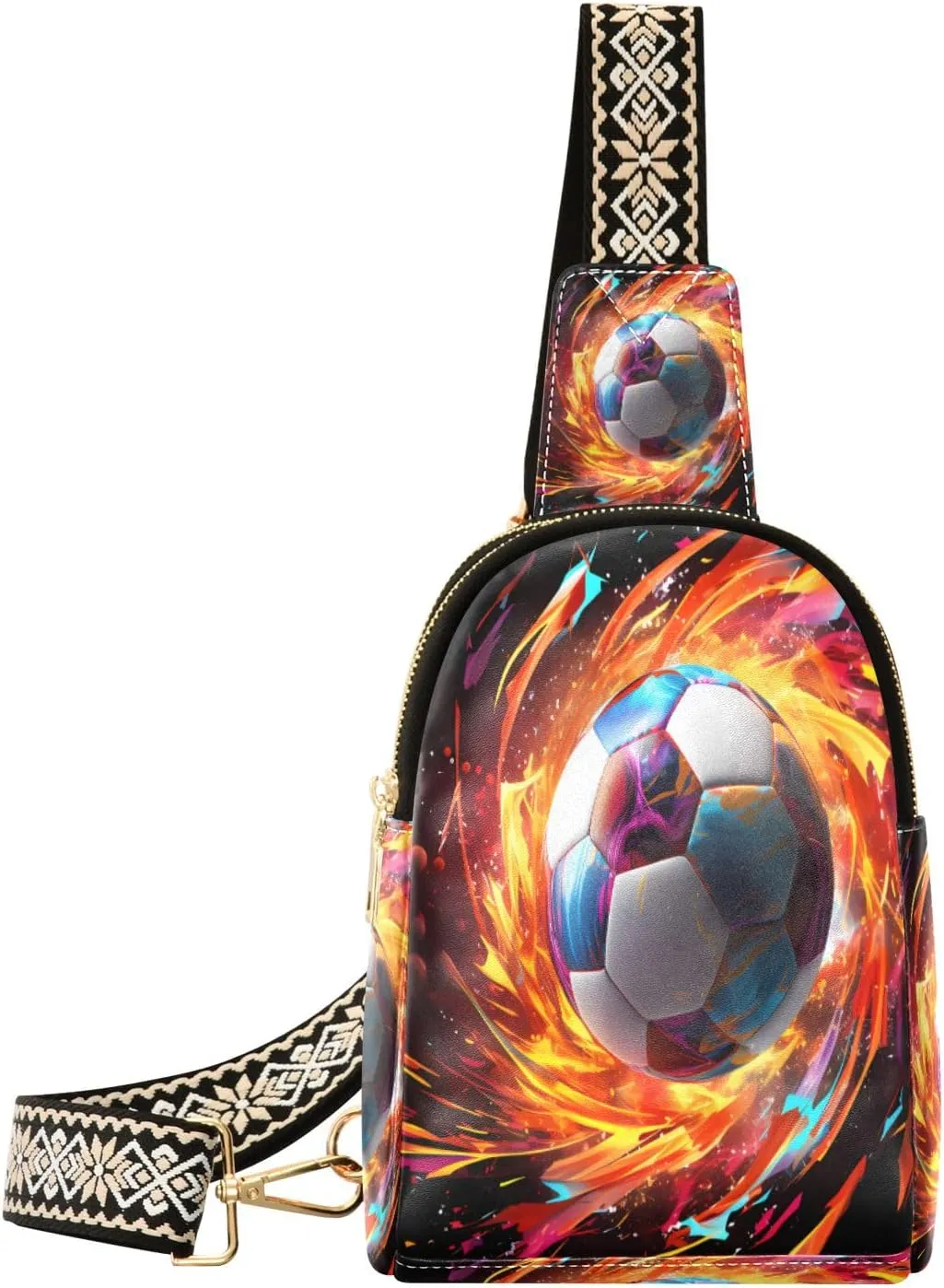 Small Sling Bag Waist Packs Leather Crossbody Packs Chest Bag Fire Football for Women Travel Belt Purse