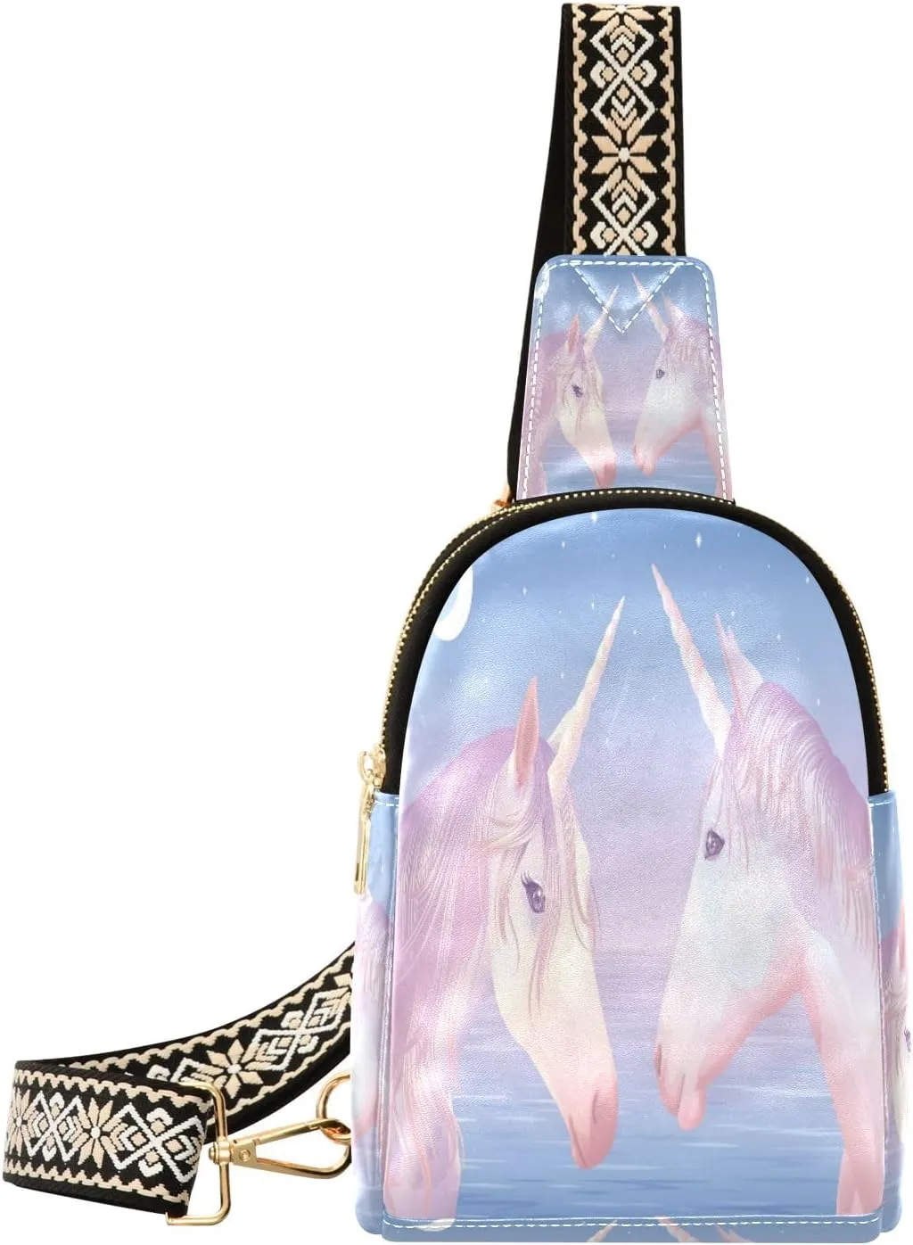 Small Sling Bag Waist Packs Leather Crossbody Packs Chest Bag Moonlight Unicorn Couple for Women Travel Belt Purse