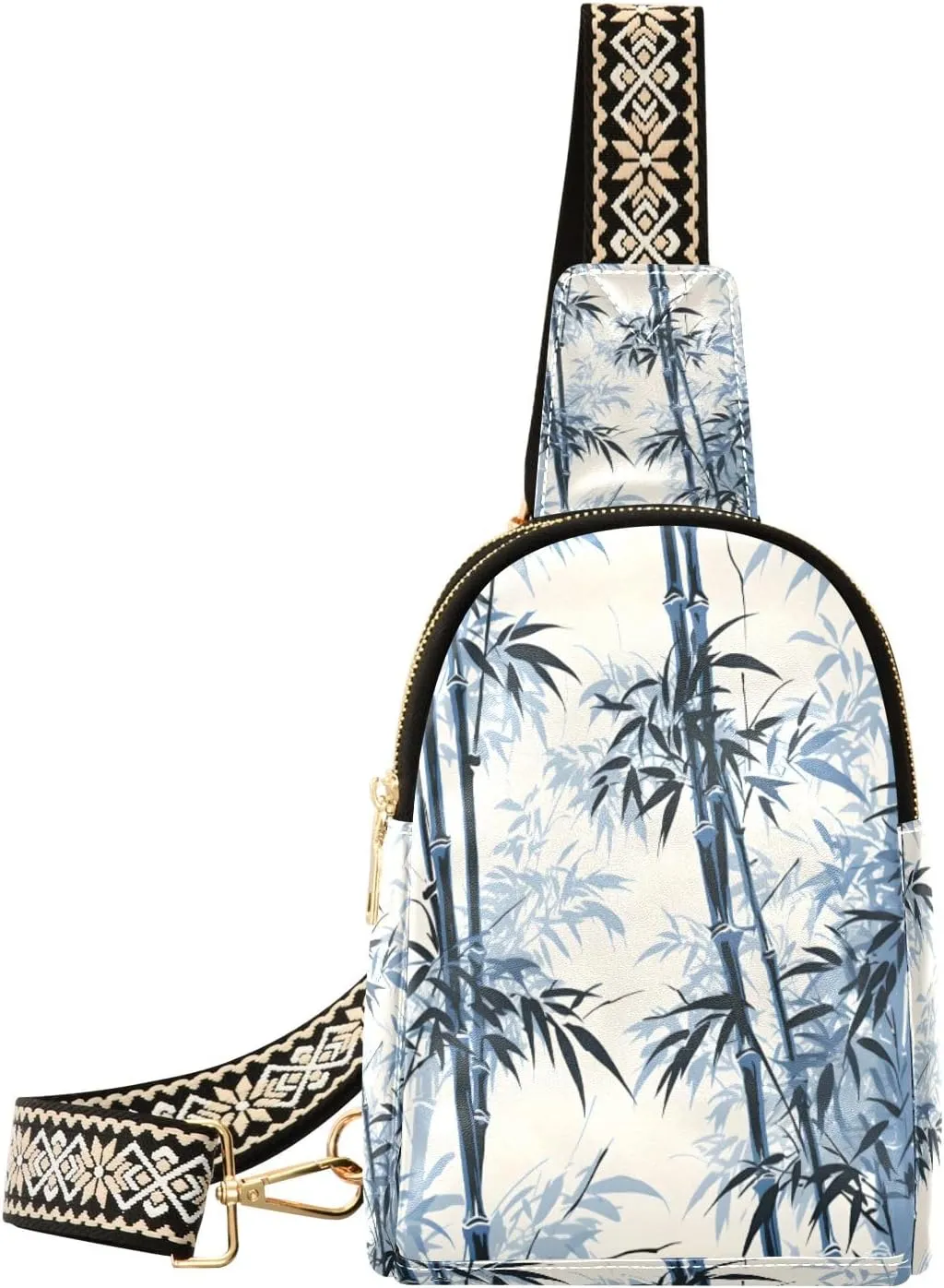 Small Sling Bag Waist Packs Leather Crossbody Packs Chest Bag Painting Banboo for Women Travel Belt Purse