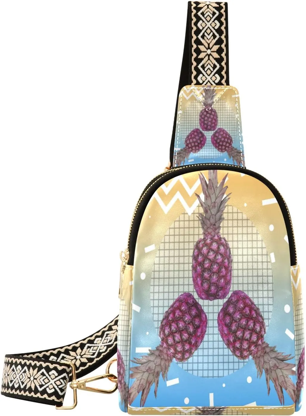 Small Sling Bag Waist Packs Leather Crossbody Packs Chest Bag Pineapples for Women Travel Belt Purse
